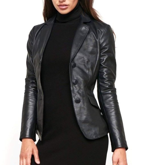 NWT - Women's 100% Genuine Lambskin Jacket Blazer - Black - Picture 2 of 5